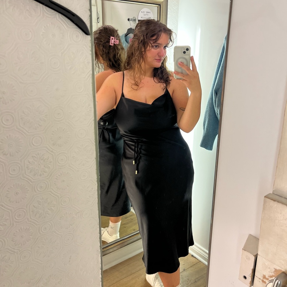 NWT River Island Black Satin Midi Slip Dress